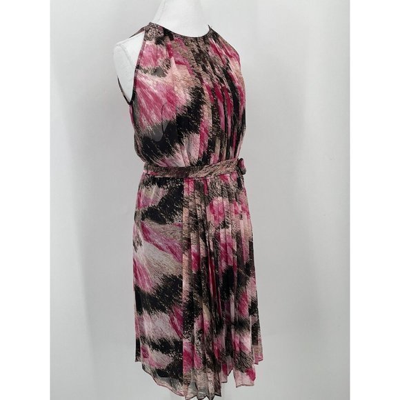 DIANE VON FURSTENBERG Pleated Open Back Belted Sleeveless Dress Pink Brown 6‎ - Picture 3 of 11